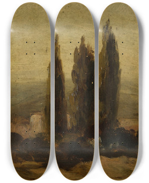 Triptych art skateboard deck of Flix Ziem Les Trois Cyprs by Felix Ziem (1821-1911)