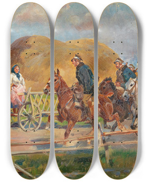 Triptych art skateboard deck of Wojciech Kossak Encounter On The Village Road by Wojciech Kossak (1857-1942) Triptych art skateboard deck of Wojciech Kossak Encounter On The Village Road by Wojciech Kossak (1857-1942)