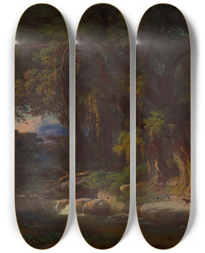 Triptych art skateboard deck of Johann Jakob Frey Forest Landscape In The Roman Mountains by Johann Jakob Frey (1813-1865)