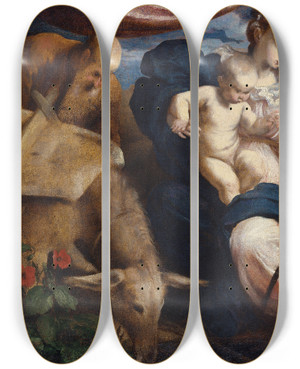 Triptych art skateboard deck of Jacopo Bassano The Adoration Of The Shepherds by Jacopo Bassano (1510-1592) Triptych art skateboard deck of Jacopo Bassano The Adoration Of The Shepherds by Jacopo Bassano (1510-1592)