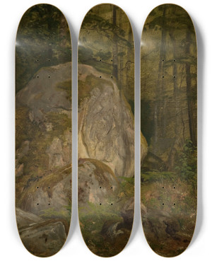 Triptych art skateboard deck of Amaldus Nielsen Stenstudie Ulvegjeldsheien by Amaldus Nielsen (1838-1932)