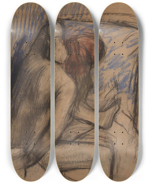 Triptych art skateboard deck of Edgar Degas Woman Drying Herhair by Edgar Degas (1834-1917)