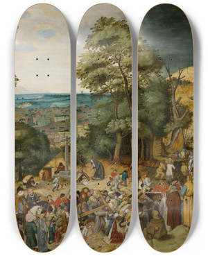 Triptych art skateboard deck of Pieter Brueghel The Younger Christ Carrying The Cross by Pieter Brueghel The Younger (1565-1636)