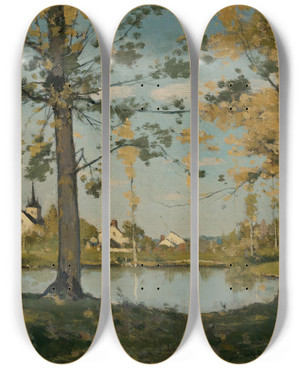 Triptych art skateboard deck of Henrijoseph Harpignies Autumn At Saintpriv by Henri Joseph Harpignies (1819-1916) Triptych art skateboard deck of Henrijoseph Harpignies Autumn At Saintpriv by Henri Joseph Harpignies (1819-1916)
