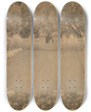 Triptych art skateboard deck of Henri Le Sidaner Le Jardin Blanc by Henri Le Sidaner (1862-1939)