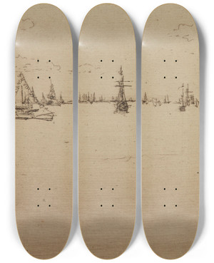 Triptych art skateboard deck of James Abbott Mcneill Whistler The Turret Ship by James Abbott Mcneill Whistler (1834-1903)
