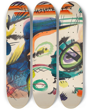 Triptych art skateboard deck of Wassily Kandinsky Draft For Composition Vii I by Wassily Kandinsky (1866-1944)
