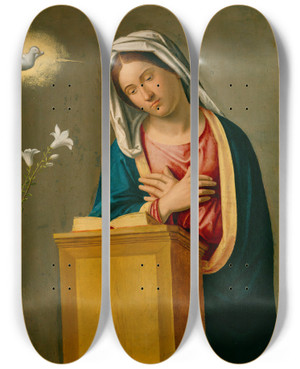 Triptych art skateboard deck of Giovanni Battista Cima Da Conegliano Annunciation To The Virgin by Giovanni Battista Cima Da Conegliano (1459-1517)