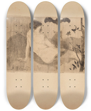 Triptych art skateboard deck of Armand Seguin Nu La Chauvesouris Nude In A Shadow Of A Bat by Armand Seguin (1869-1903)