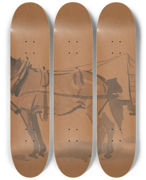 Triptych art skateboard deck of Joseph Crawhall Auntie Bee With Her Two Nieces In A Pony Cart by Joseph Crawhall (1861-1913)