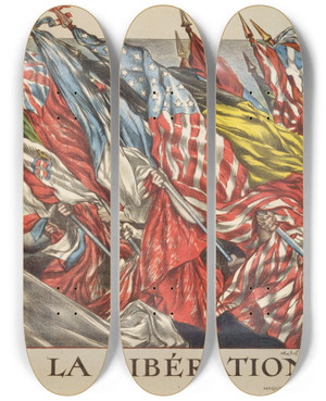 Triptych art skateboard deck of Abel Faivre Lemprunt De La Libration by Abel Faivre (1867-1945)