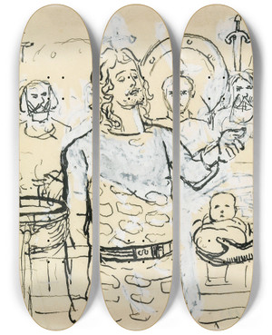 Triptych art skateboard deck of Christian Krohg Forarbeid Til Illustrasjon Til Hkon Den Godes Saga I Snorre Sturlason Kongesagaer Kristiania 1899 by Christian Krohg (1852-1925)