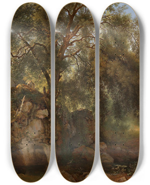 Triptych art skateboard deck of Abraham Teerlink View In The Park Of The Villa Chigi At Ariccia by Abraham Teerlink (1776-1857)