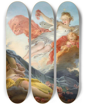 Triptych art skateboard deck of Jeanhonor Fragonard The Goddess Auroratriumphing Over Night by Jean-Honor Fragonard (1732-1806)