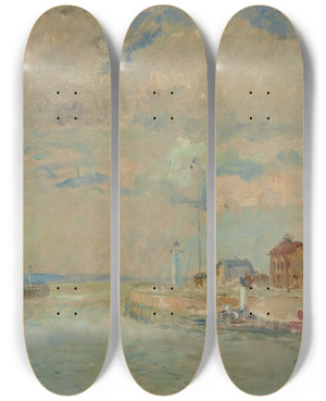 Triptych art skateboard deck of Albert Lebourg Entre De Port by Albert Lebourg (1849-1928)