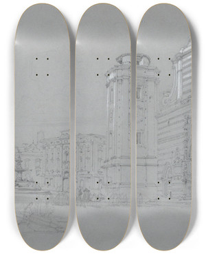 Triptych art skateboard deck of William Leighton Leitch Piazza Del Duomo Messina Sicily by William Leighton Leitch (1804-1883)