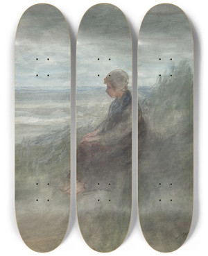 Triptych art skateboard deck of Jozef Israls Girl In The Dunes by Jozef Israels (1824-1911)