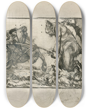 Triptych art skateboard deck of Johannes Josephus Aarts Ridder Te Paard Vecht Met Monster by Johannes Josephus Aarts (1871-1934) Triptych art skateboard deck of Johannes Josephus Aarts Ridder Te Paard Vecht Met Monster by Johannes Josephus Aarts (1871-1934)