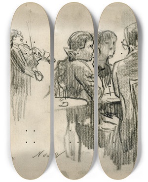 Triptych art skateboard deck of Nicolaas Van Der Waay Strijkje In Een Caf by Nicolaas van der Waay (1855-1936)