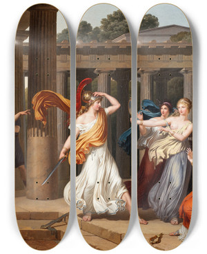 Triptych art skateboard deck of Louis Gauffier Odysseus Recognises Achilles Amongst The Daughters Of Lycomedes by Louis Gauffier (1762-1801)