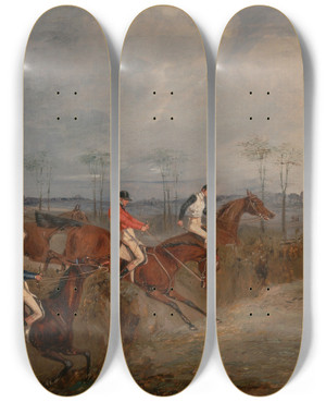 Triptych art skateboard deck of Henry Thomas Alken Scenes From A Steeplechase Another Hedge by Henry Thomas Alken (1785-1851)