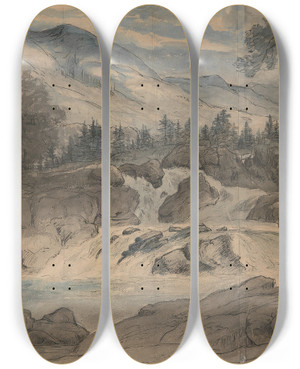 Triptych art skateboard deck of Thomas Fearnley The Labro Falls_3 by Thomas Fearnley (1802-1842) Triptych art skateboard deck of Thomas Fearnley The Labro Falls_3 by Thomas Fearnley (1802-1842)