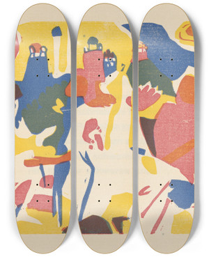 Triptych art skateboard deck of Wassily Kandinsky Klnge Pl19 by Wassily Kandinsky (1866-1944)
