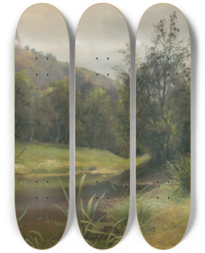 Triptych art skateboard deck of Udovt Ordk Moarina Pod Slaneckm Hradom by udovt ordk (1865-1937)