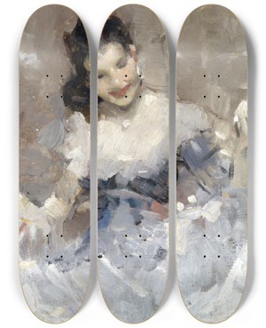 Triptych art skateboard deck of Brynolf Wennerberg Mdchen Im Ballkleid_2 by Brynolf Wennerberg (1866-1950)