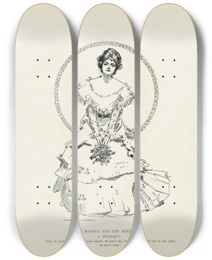Triptych art skateboard deck of Charles Dana Gibson The Maiden And The Mistletoe_1 by Charles Dana Gibson (1867-1944)