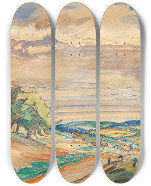 Triptych art skateboard deck of Anton Emanuel Peschka Bhmerwald by Anton Emanuel Peschka (1885-1940)