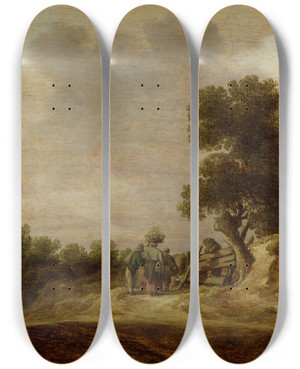 Triptych art skateboard deck of Jan Van Goyen Dune Landscape by Jan Van Goyen (1596-1656)