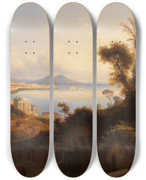 Triptych art skateboard deck of Ferdinand Konrad Bellermann Blick Auf Den Vesuv by Ferdinand Bellermann (1814-1889)