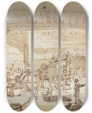 Triptych art skateboard deck of Henry William Burgess Interior Of A Coppersmiths Shoe Lane by Henry William Burgess Triptych art skateboard deck of Henry William Burgess Interior Of A Coppersmiths Shoe Lane by Henry William Burgess