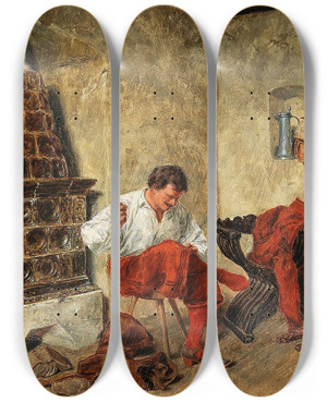 Triptych art skateboard deck of Rudolf Otto Von Ottenfeld Die Zerissene Hose by Rudolf Otto Von Ottenfeld (1856-1913)