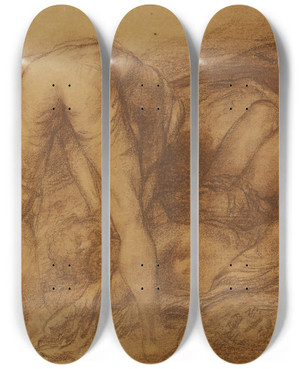 Triptych art skateboard deck of Alphonse Legros Figures Removing Deadsoldiers by Alphonse Legros (1837-1911)
