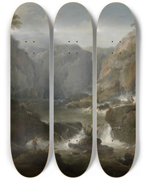 Triptych art skateboard deck of Claudejoseph Vernet The Waterfalls At Tivoli by Claude Joseph Vernet (1714-1789)