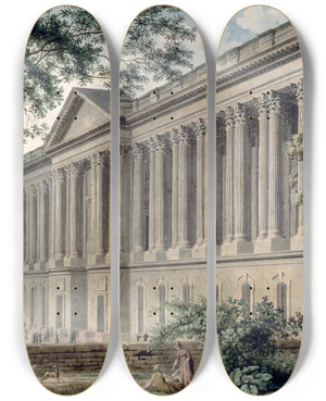 Triptych art skateboard deck of Louispierre Baltard La Colonnade Du Louvre Prise Du Jardin De Lhtel Du Comte Dangiviller by Louis Pierre Baltard (1764-1846)