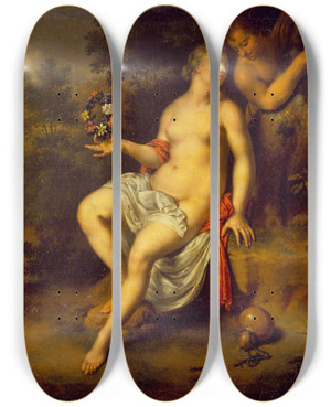 Triptych art skateboard deck of Willem Van Mieris Paris And Oenone by Willem Van Mieris (1662-1747)