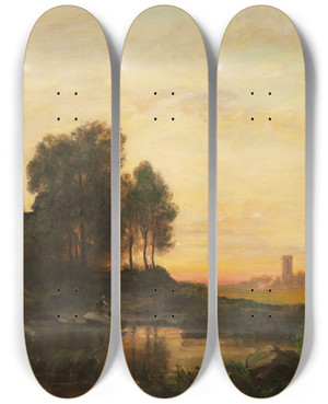 Triptych art skateboard deck of August Seidel Abendlandschaft by August Seidel (1820-1904)