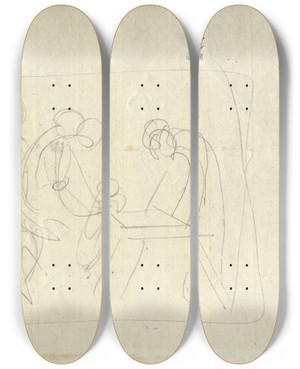 Triptych art skateboard deck of David Humbert De Superville Figuren Rond Een Tafel by David Humbert De Superville (1770-1849)