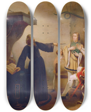 Triptych art skateboard deck of Carl Johann Nepomuk Hemerlein Ein Astrologe Weissagt Rudolf Von Habsburg by Carl Johann Nepomuk Hemerlein (1807-1884)