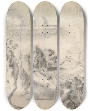Triptych art skateboard deck of Aureliano Milani An Old Man On His Deathbed Tempted By Demons by Aureliano Milani (1675-1749)