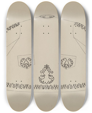 Triptych art skateboard deck of Evelyn Bailey Childs Apron Dress by Evelyn Bailey