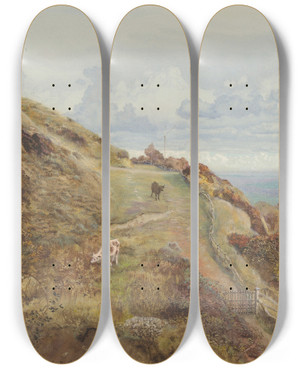 Triptych art skateboard deck of John Brett Bonchurch Downs by John Brett (1831-1902)