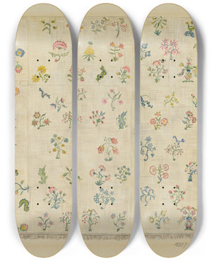 Triptych art skateboard deck of Mary Berner Bedspread_6 by Mary Berner