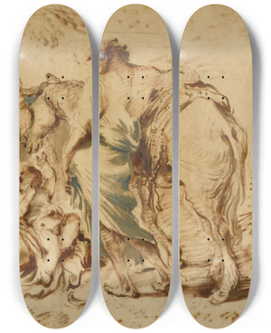 Triptych art skateboard deck of Giovanni Benedetto Castiglione A Family In A Desert Landscape by Giovanni Benedetto Castiglione (1609-1664)
