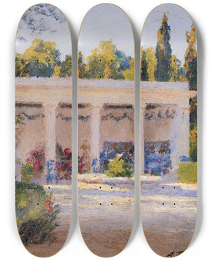 Triptych art skateboard deck of Alexandre Roubtzoff A Loggia In The Ben Negro Park In Bizerte by Alexandre Roubtzoff (1884-1949)