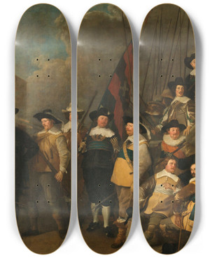 Triptych art skateboard deck of Jacob Adriaensz Backer Officers And Other Civic Guardsmen Of The V District In Amsterdam Under The Command Of Captain Cornelis De Graeff And Lieutenant Hendrick Lauwrensz by Jacob Adriaensz Backer (1609-1651)