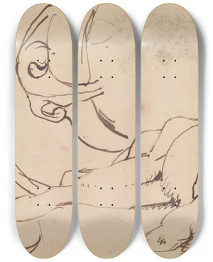 Triptych art skateboard deck of Benjamin Robert Haydon Study Of A Lioness_1 by Benjamin Robert Haydon (1786-1846)